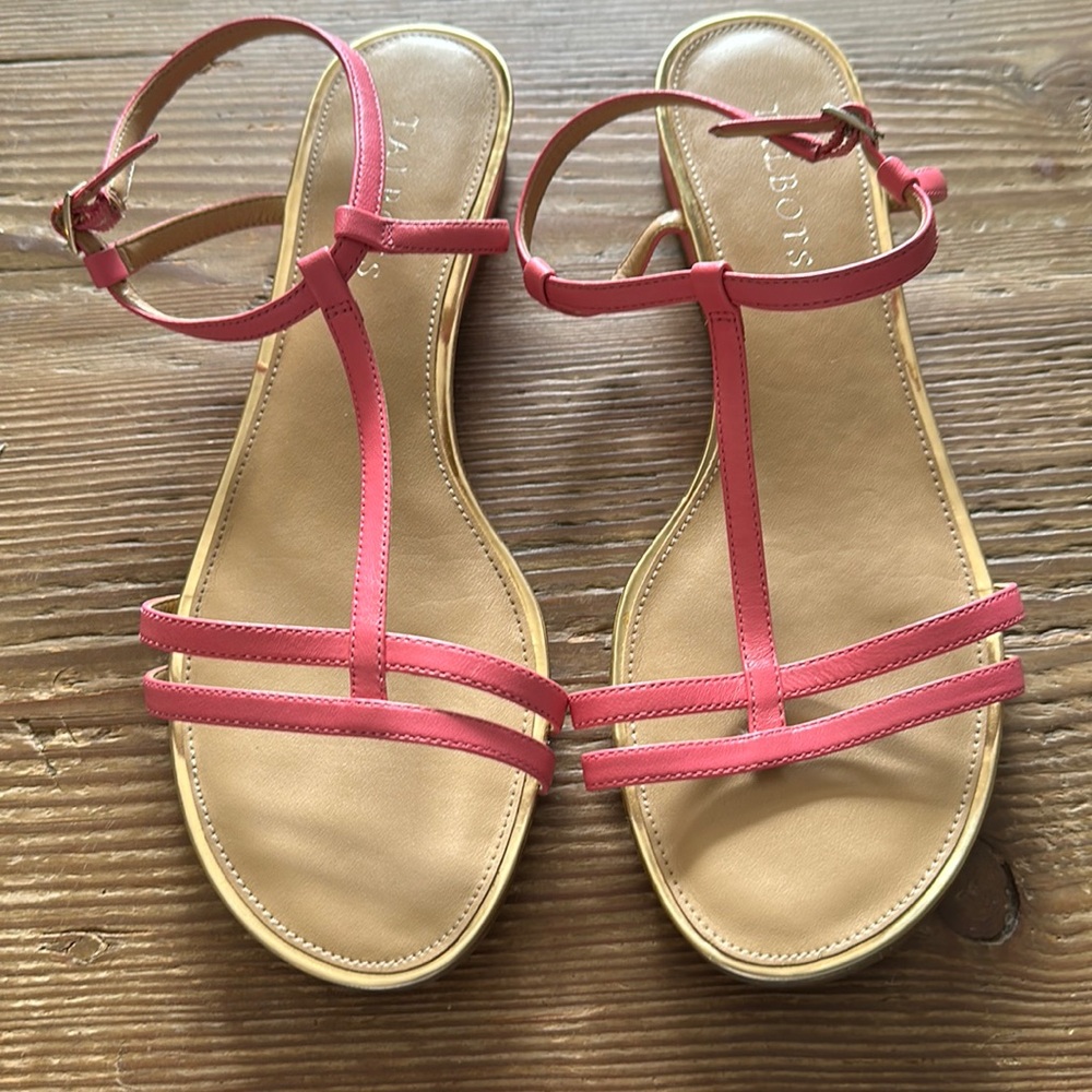 Talbots leather Pink/gold Strap Soft Flats with straps 8.5m